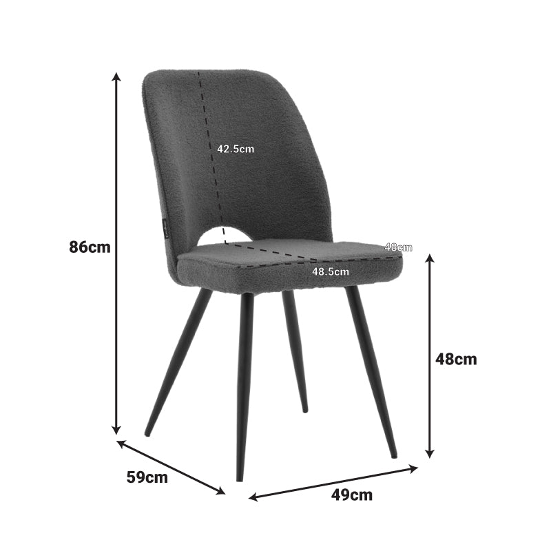 Модерна тапацирана лоунџ трпезариска столица Chair Xenin изработена од луксузно меко капучино букле со стабилни мат црни метални ногарки