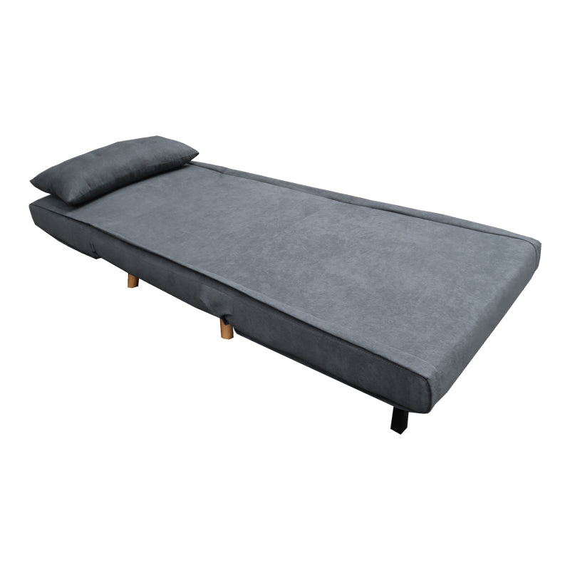 Модерна лоунџ фотелја на расклопување Armchair-bed Veden тапацирана со густо ткаена зајакната антрацит текстилна ткаенина, во позиција на фотелја и расклопена како паметен кревет