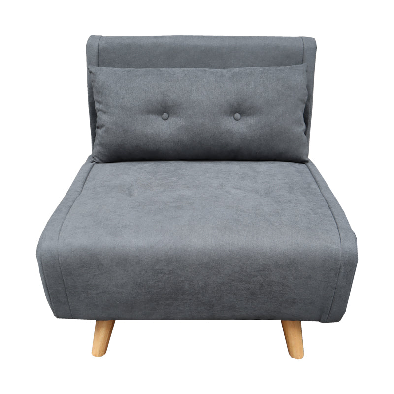 Модерна лоунџ фотелја на расклопување Armchair-bed Veden тапацирана со густо ткаена зајакната антрацит текстилна ткаенина, во позиција на фотелја и расклопена како паметен кревет