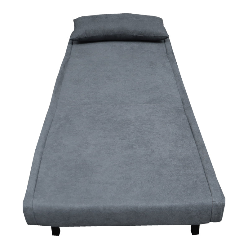 Модерна лоунџ фотелја на расклопување Armchair-bed Veden тапацирана со густо ткаена зајакната антрацит текстилна ткаенина, во позиција на фотелја и расклопена како паметен кревет