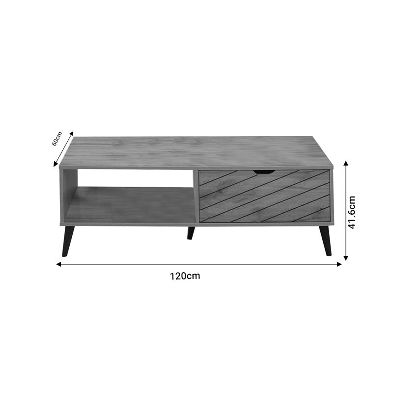 Модерна правоаголна клуб масичка Coffee table Halim изработена од квалитетен меламин во топла природна нијанса на даб со дополнителна долна полица