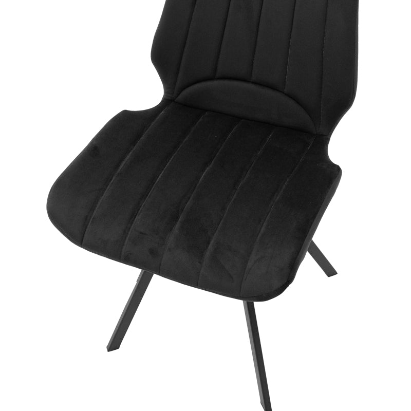 Модерно, естетско и уникатно трпезариско столче Chair Kapic со ергономско седиште од густо црно кадифе и стабилни засилени црни метални ногарки