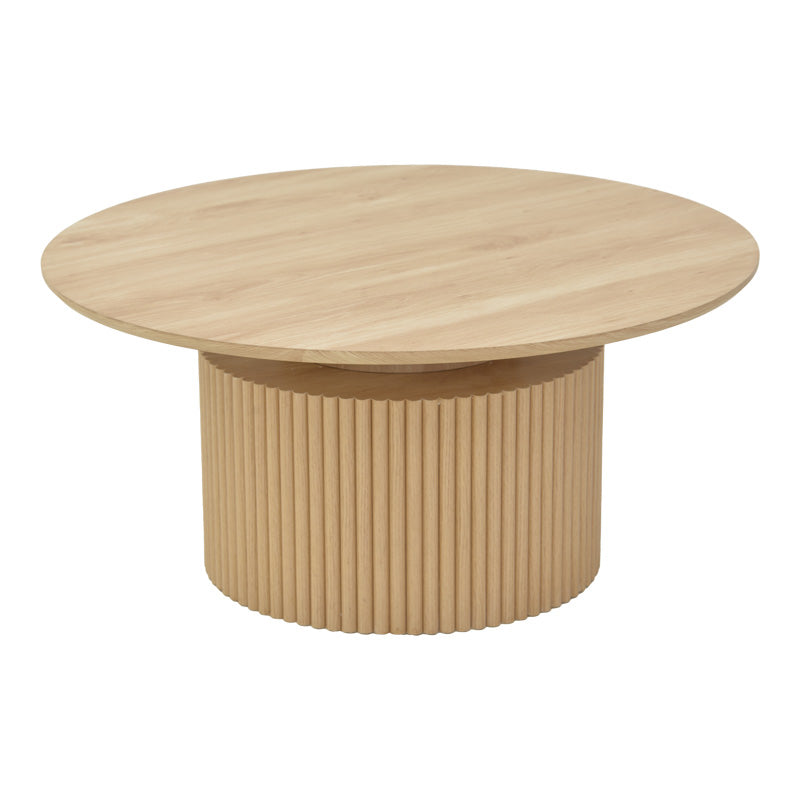 Модерна тркалезна клуб масичка за дневна соба Coffee table Wrein со горна плоча од зајакнат медијапан со префинета текстура во природна натур боја