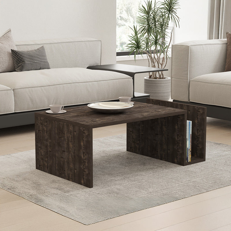 Модерна правоаголна ниска клуб маса Coffee table Xenex со софистицирана заштитена површина и престижни шари на темен орев
