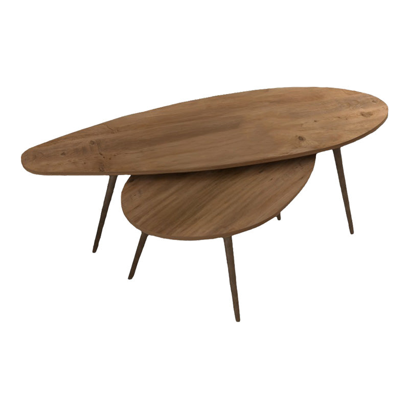 Луксузен лоунџ сет од две спарени тркалезни клуб масички Coffee table Wreit со прекрасна текстура во богата орев кафена нијанса за семејна дневна соба