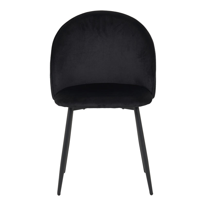 Модерна елегантна трпезариска столица Chair Walnut тапацирана со меко мат црно кадифе, со витки и засилени црни метални ногарки во минималистички стил
