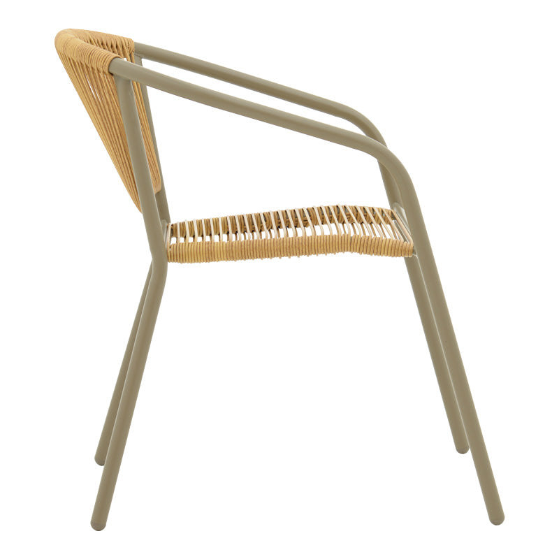 Модерна градинарска фотелја Bodabold со метална рамка во боја на шампањ и седиште од синтетички ратан во природна нијанса