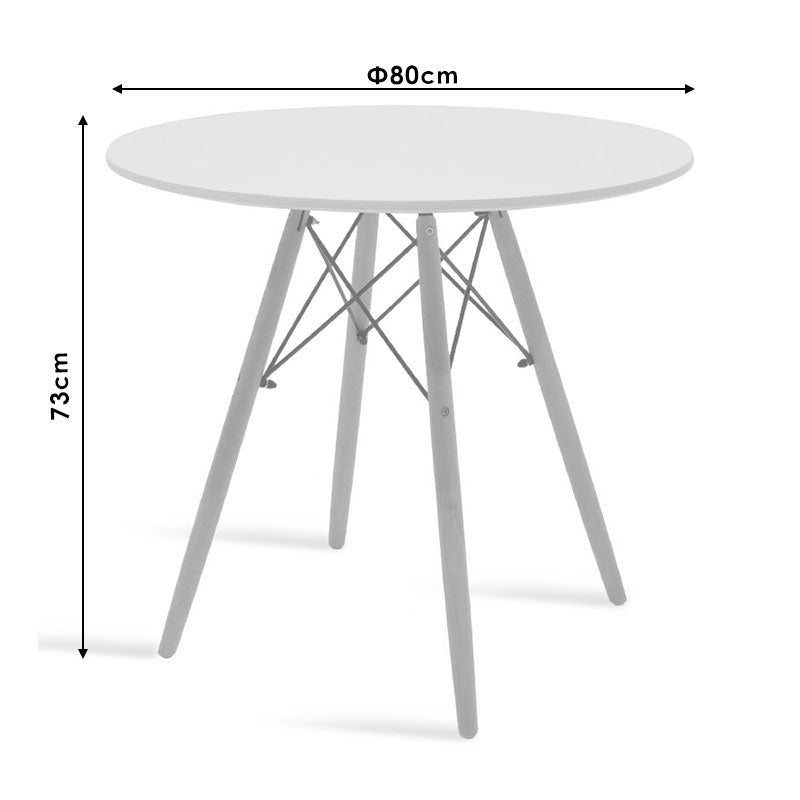 Модерен минималистички трпезариски сет Dining Room Set со тркалезна бела маса врз стабилна база и две ергономски бели Vedaar лоунџ столици во скандинавски стил
