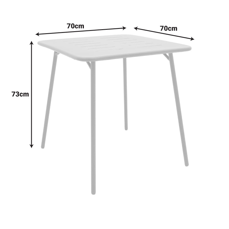 Модерна квадратна бистро маса Table Valeic со чисти линии, мат теракота метална површина и стабилни армирани метални ногарки во минималистички стил