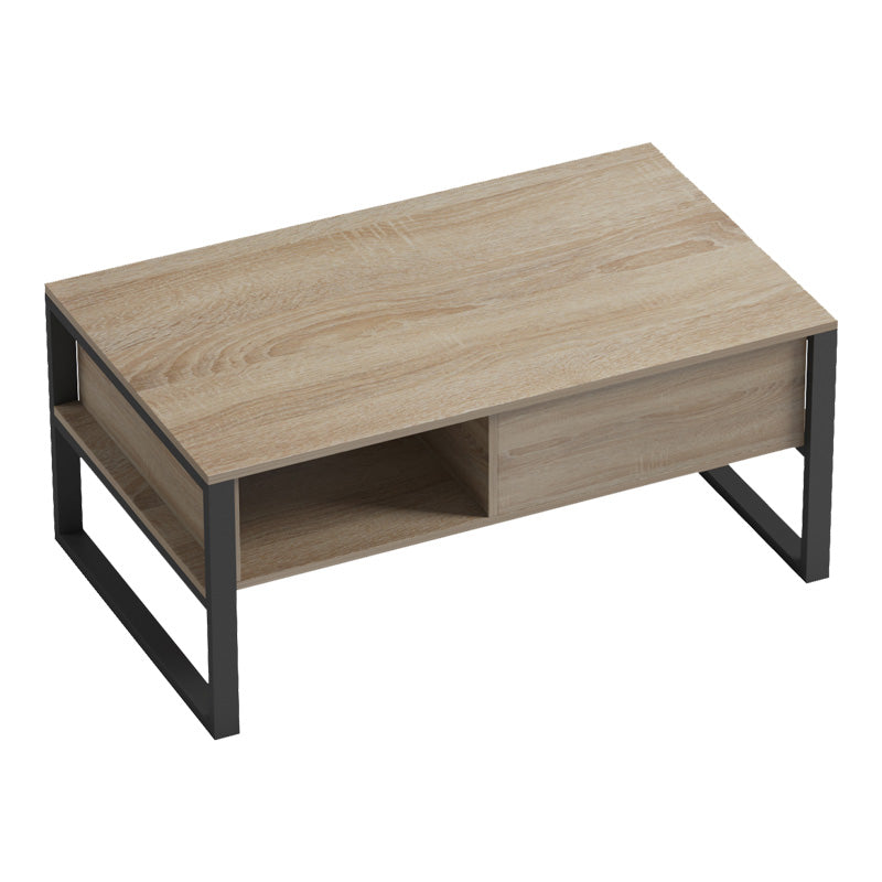Модерна индустриска клуб маса за кафе Coffee Table Weldic со правоаголна плоча во текстура на топол сонома даб и засилена геометриска основа во длабок црн тон