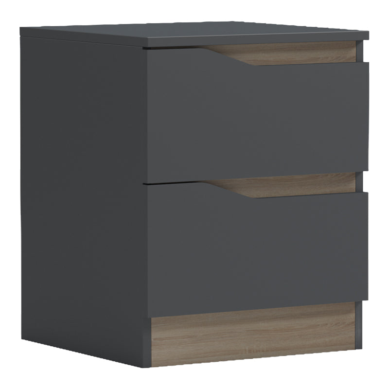 Модерна, естетска и уникатна ноќна маса Bedside Table Rhodes во темна антрацит боја со детали во природна сонома нијанса и стабилна паметна архитектура