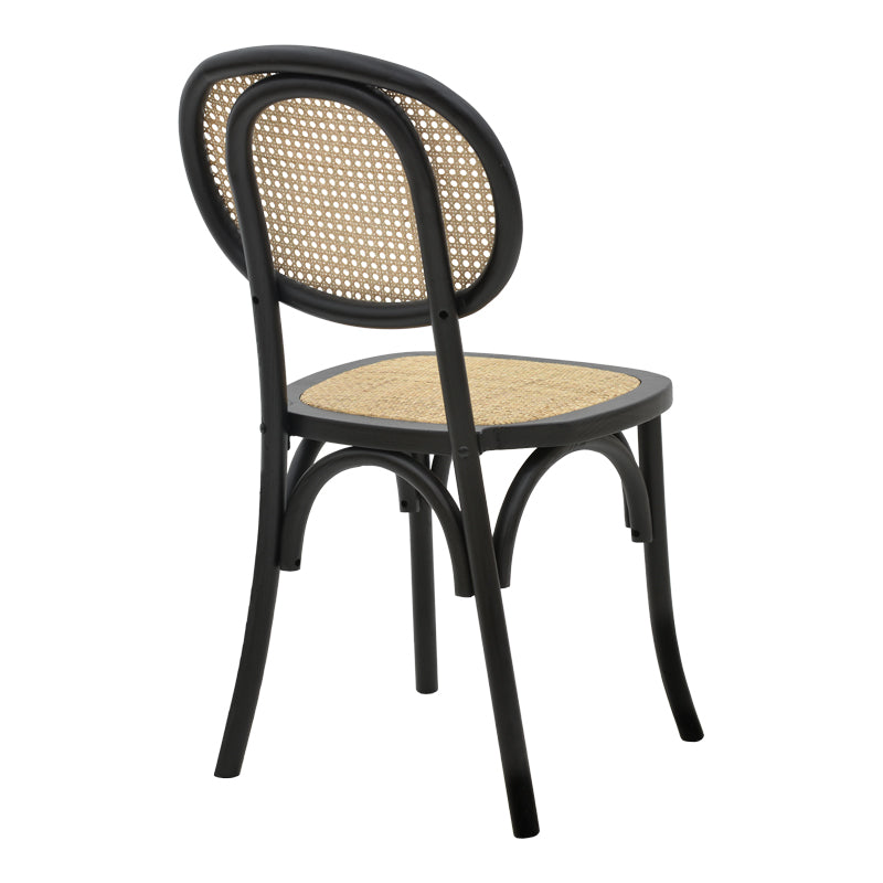 Модерно, естетско и уникатно дрвено столче Chair Innsbruckic со мат црна букова рамка и контрастен наслон од плетен природен ратан