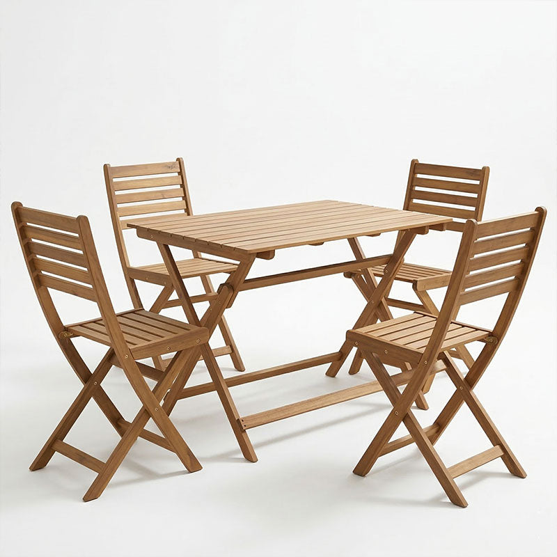 Модерен и функционален склоплив градинарски сет Firagrid од пет парчиња изработен од масивно природно дрво од акација со правоаголна маса