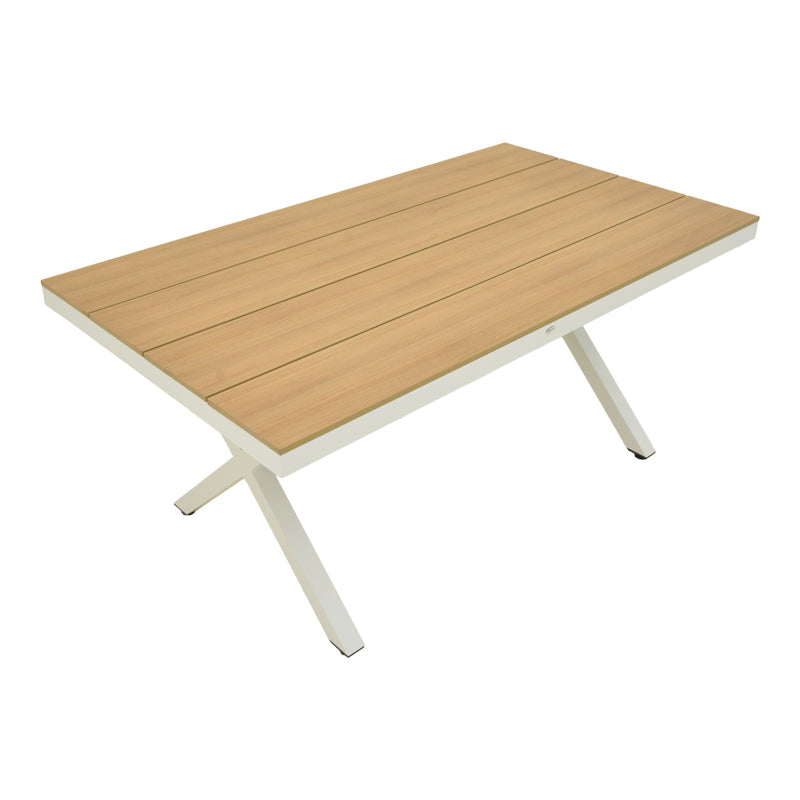 Голема бела алуминиумска маса Swift со детали од природно дрво 160x90x75cm