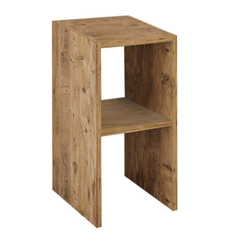 Модерно компактно ноќно орманче Bedside table Xavic во топла натур оук нијанса со паметни отворени кубични полици за спална соба