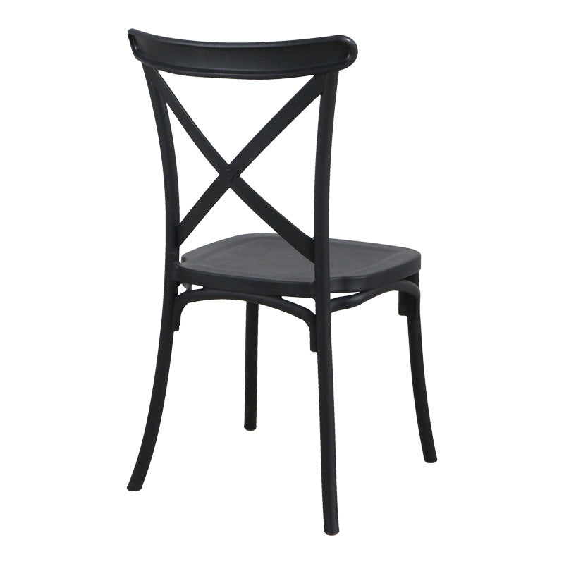 Модерна минималистичка трпезариска столица Chair Xente на редење, изработена од цврст црн полипропилен со ергономски наслон и моноблок структура