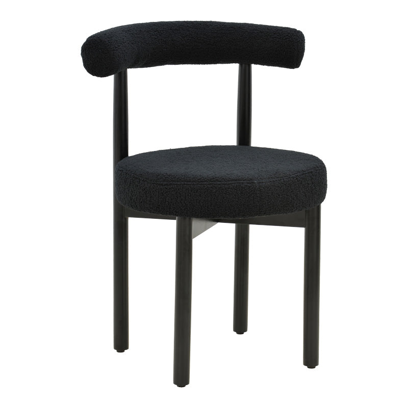 Модерен трпезариски стол Axisquay тапациран со црна мека Teddy ткаенина и црни дрвени ногарки од бука