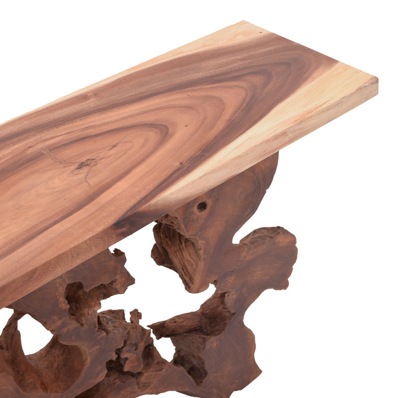 Модерна рустична конзолна маса Console Table Walic изработена од вистинско масивно тиково дрво во природна натур боја, со карактеристична органска текстура на годовите