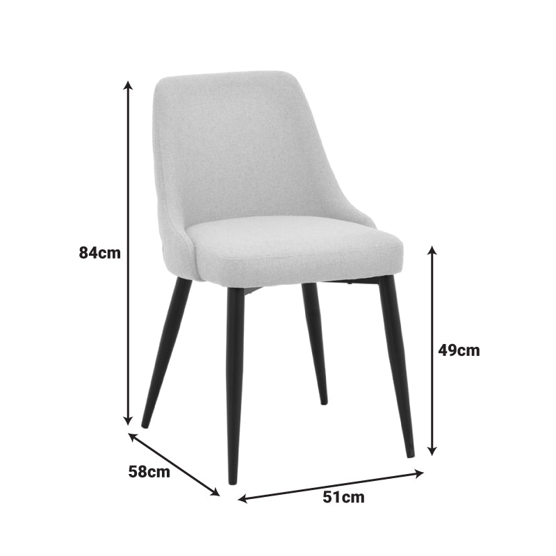 Елегантна и модерна трпезариска столица Chair Umbas со ергономско седиште од мека беж ткаенина и висок квалитет врз стабилни мат црни метални ногарки
