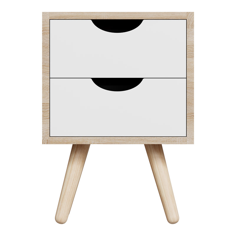 Компактна и модерна правоаголна ноќна масичка Bedside table Xenit со сонома површина и минималистички бели полици за спална соба