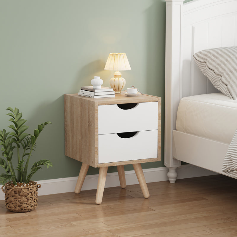 Компактна и модерна правоаголна ноќна масичка Bedside table Xenit со сонома површина и минималистички бели полици за спална соба