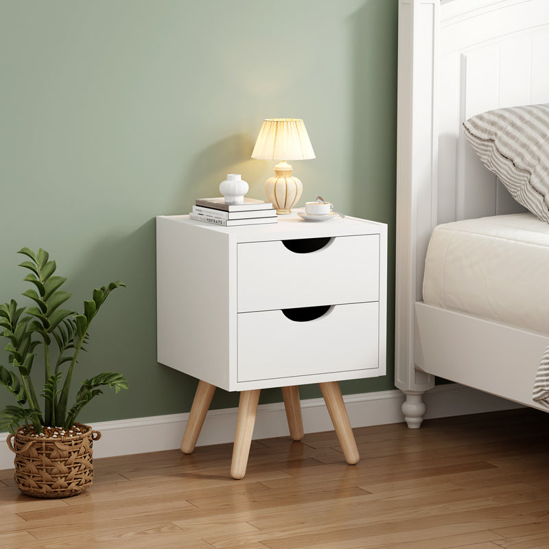 Компактна и модерна правоаголна ноќна масичка Bedside table Xenlo со рамна бела површина и минималистички отворени полици за спална соба