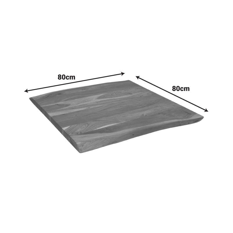 Модерна, естетска и уникатна квадратна плоча за маса Table Top Selaon од цврсто масивно акациево дрво во богата орев нијанса со дебелина од 4 cm и природни дрвени рабови
