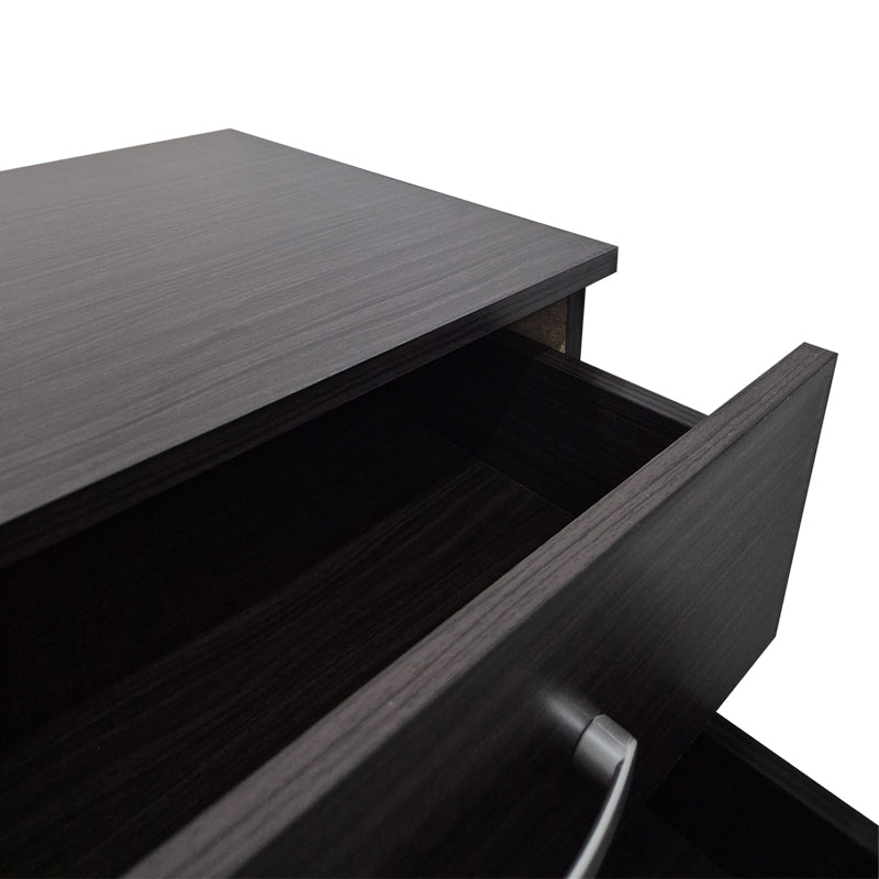 Модерна компактна ноќна масичка Bedside Table Vedaex во длабок венге декор, со паметна функционална фиока за складирање и отворена лоунџ полица