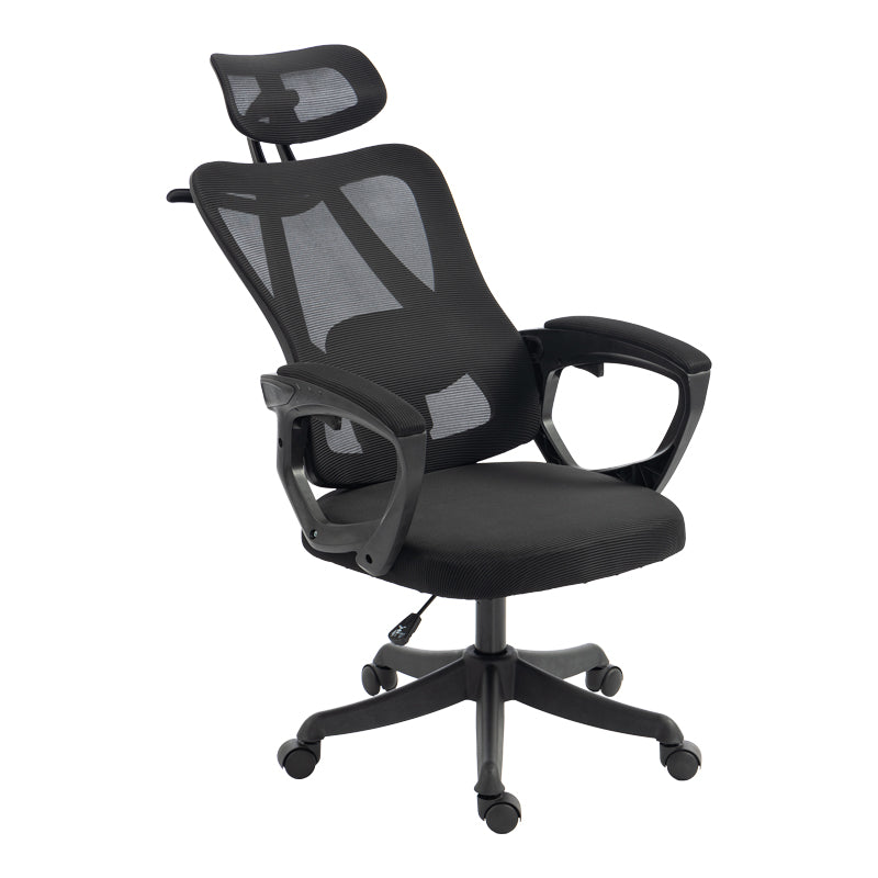 Модерна црна директорска канцелариска столица Executive Office Chair Umberia со висок ергономски наслон од дишлива мрежа, потпирачи за раце и засилена база на тркалца