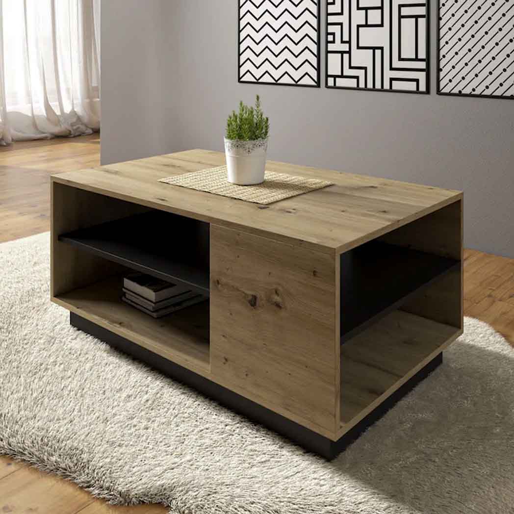 moderna crna klub masa Bari so detali vo boja na hrast