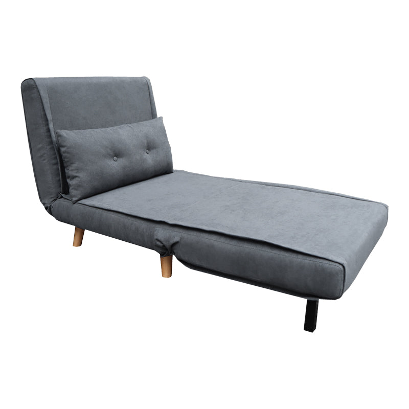 Модерна лоунџ фотелја на расклопување Armchair-bed Veden тапацирана со густо ткаена зајакната антрацит текстилна ткаенина, во позиција на фотелја и расклопена како паметен кревет