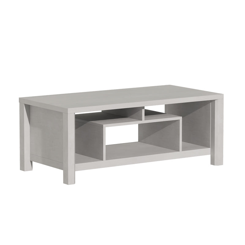 Модерна правоаголна клуб масичка Coffee table Halra со пространа горна плоча и стабилна конструкција во чист бело-сив минималистички дизајн