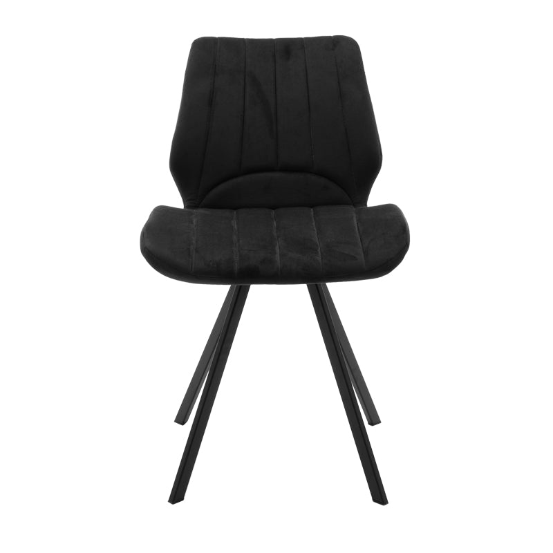 Модерно, естетско и уникатно трпезариско столче Chair Kapic со ергономско седиште од густо црно кадифе и стабилни засилени црни метални ногарки