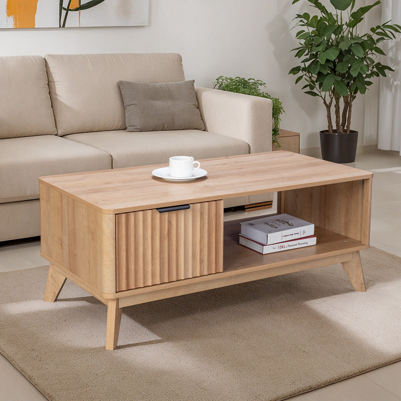 Модерна правоаголна клуб масичка за дневна соба Coffee table Wrely со горна плоча од зајакнат медијапан со префинета текстура во природна натур боја