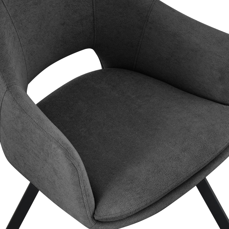 Модерна, естетска и уникатна лоунџ фотелја Armchair Selais обложена со премиум антрацит ткаенина, зајакната паметна шасија и стабилни црни метални ногарки