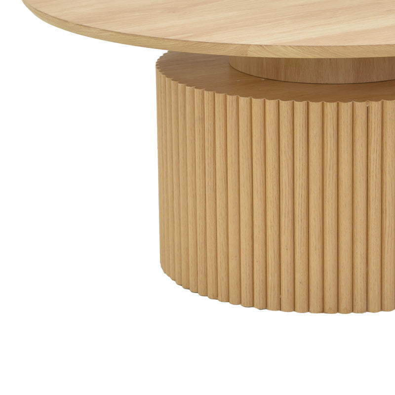 Модерна тркалезна клуб масичка за дневна соба Coffee table Wrein со горна плоча од зајакнат медијапан со префинета текстура во природна натур боја