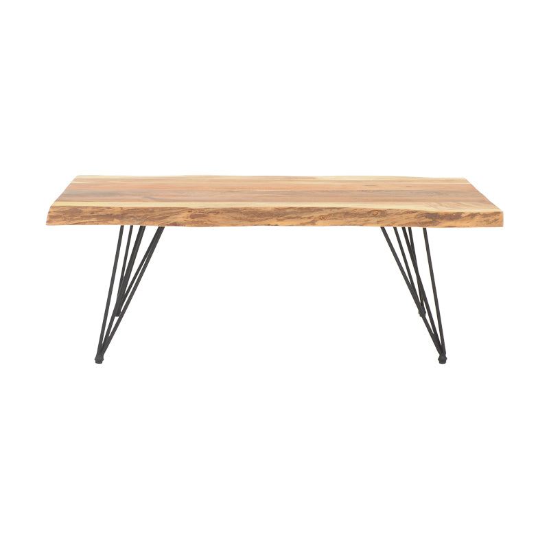 Луксузна правоаголна клуб маса Coffee table Xenoia изработена од масивно акација дрво со уникатни природни годови и цврста носечка основа