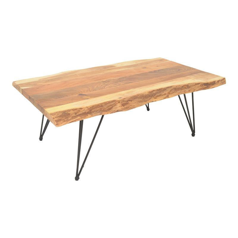 Луксузна правоаголна клуб маса Coffee table Xenoia изработена од масивно акација дрво со уникатни природни годови и цврста носечка основа