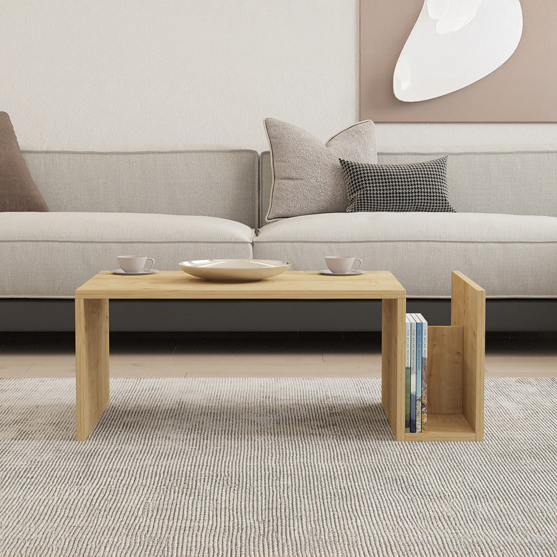 Модерна правоаголна ниска клуб маса Coffee table Xenet со софистицирана површина и истакнати шари на премиум топол даб