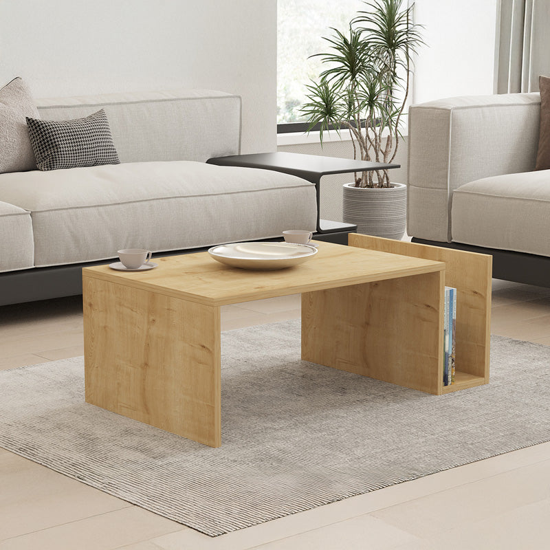 Модерна правоаголна ниска клуб маса Coffee table Xenet со софистицирана површина и истакнати шари на премиум топол даб