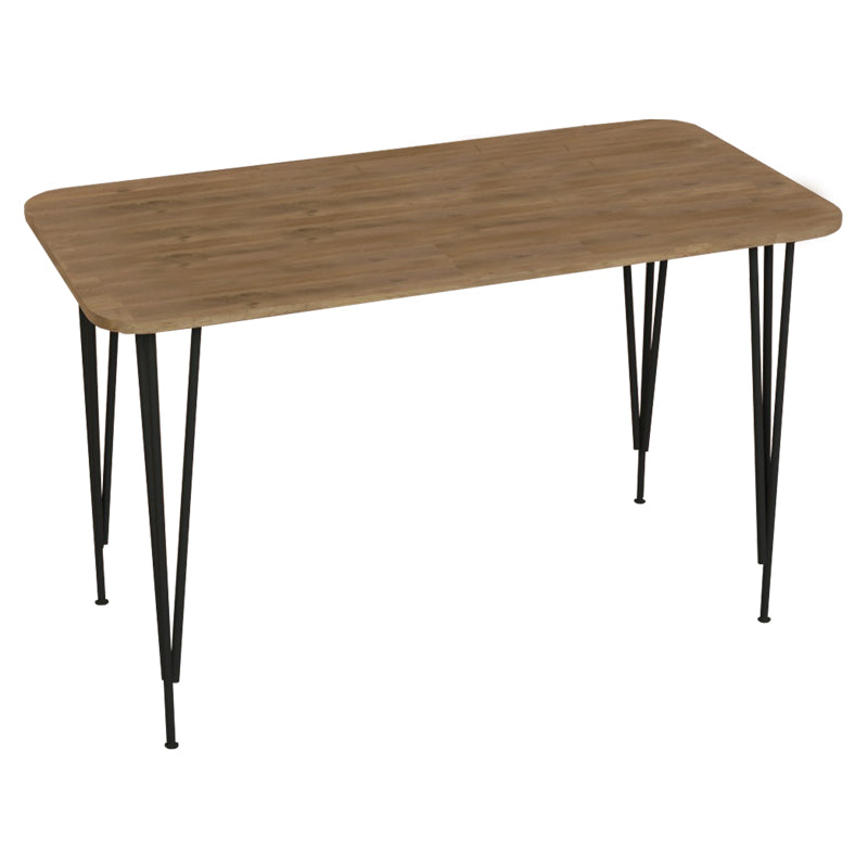 Модерен праволиниски трпезариски сет Dining Room Set што вклучува функционална правоаголна маса и четири усогласени црни Vedada лоунџ столици во минималистички стил