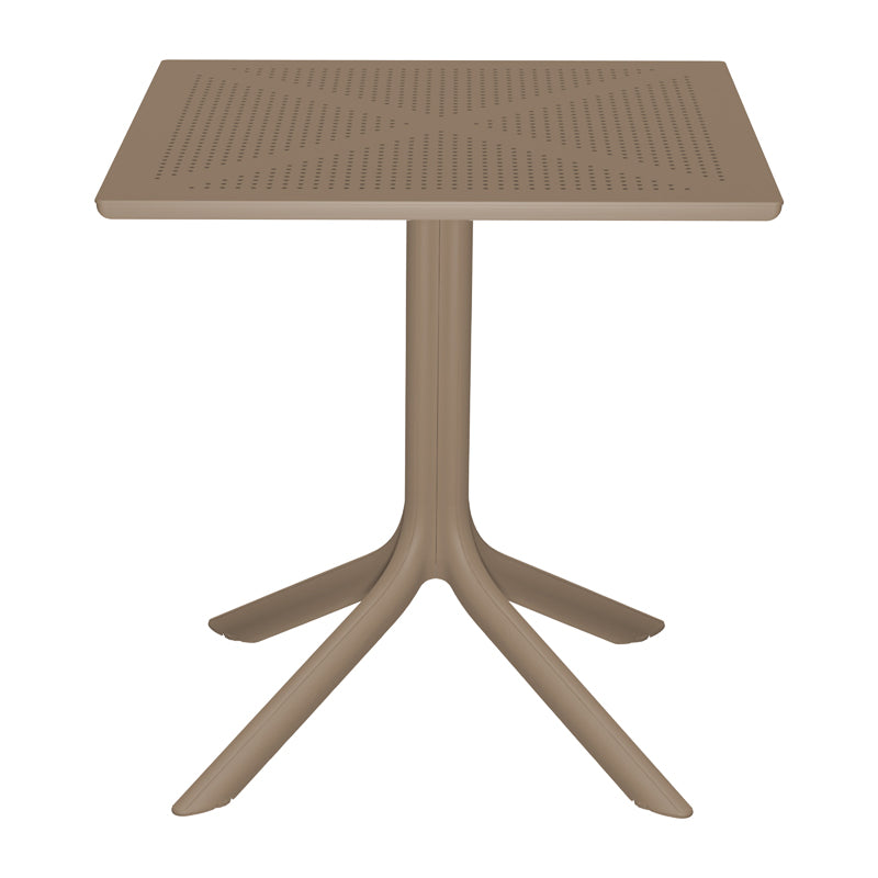 Модерен и паметен 3-делен трпезариски сет Dining Table Set Valic кој вклучува квадратна капучино маса со стабилна централна база и две ергономски лоунџ столици во иста нијанса