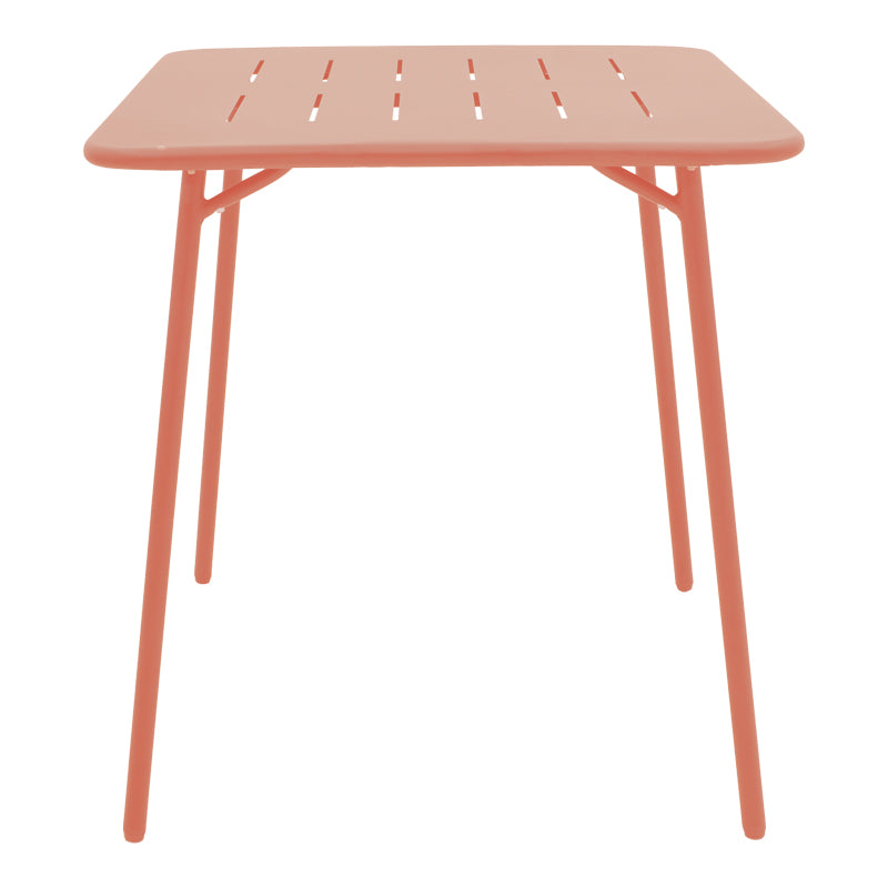 Модерна квадратна бистро маса Table Valeic со чисти линии, мат теракота метална површина и стабилни армирани метални ногарки во минималистички стил