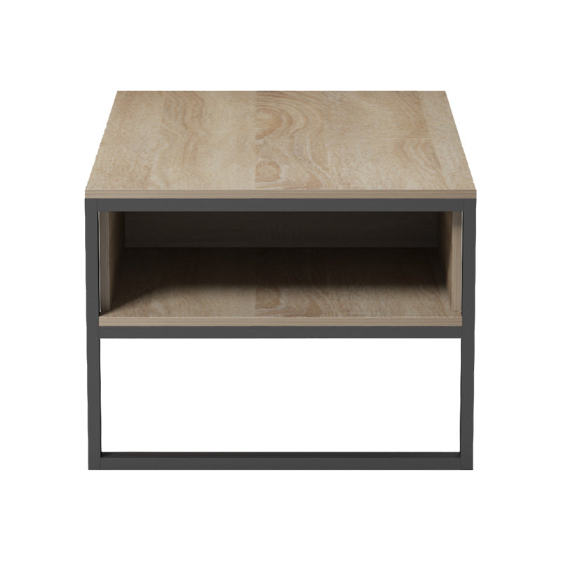 Модерна индустриска клуб маса за кафе Coffee Table Weldic со правоаголна плоча во текстура на топол сонома даб и засилена геометриска основа во длабок црн тон