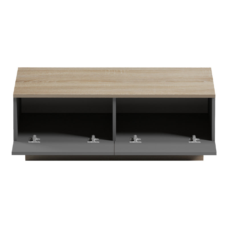 Модерна ниска клуб маса за кафе Coffee Table Weimar со правоаголна плоча во текстура на сонома даб и засилена геометриска основа во мат антрацит сива боја