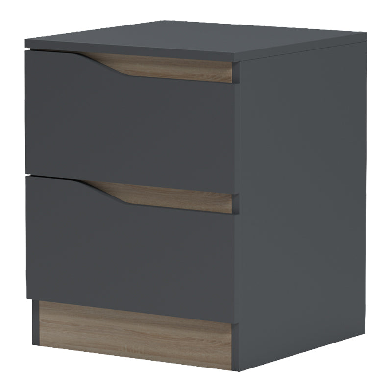 Модерна, естетска и уникатна ноќна маса Bedside Table Rhodes во темна антрацит боја со детали во природна сонома нијанса и стабилна паметна архитектура