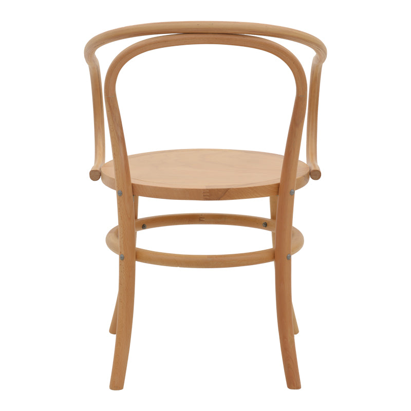 Премиум дрвена фотелја Armchair Inlayic со заоблен ергономски наслон и интегрирани ракофати, изработена од висококвалитетно буково дрво во природна боја