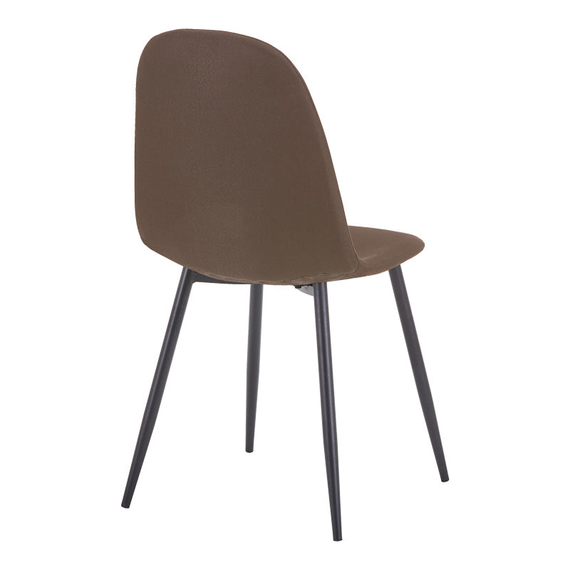 Модерен трпезариски лоунџ стол Dining Chair Windsoric обложен со густ топол кафеав текстил, поддржан со цврсти метални ногарки во мат црна боја