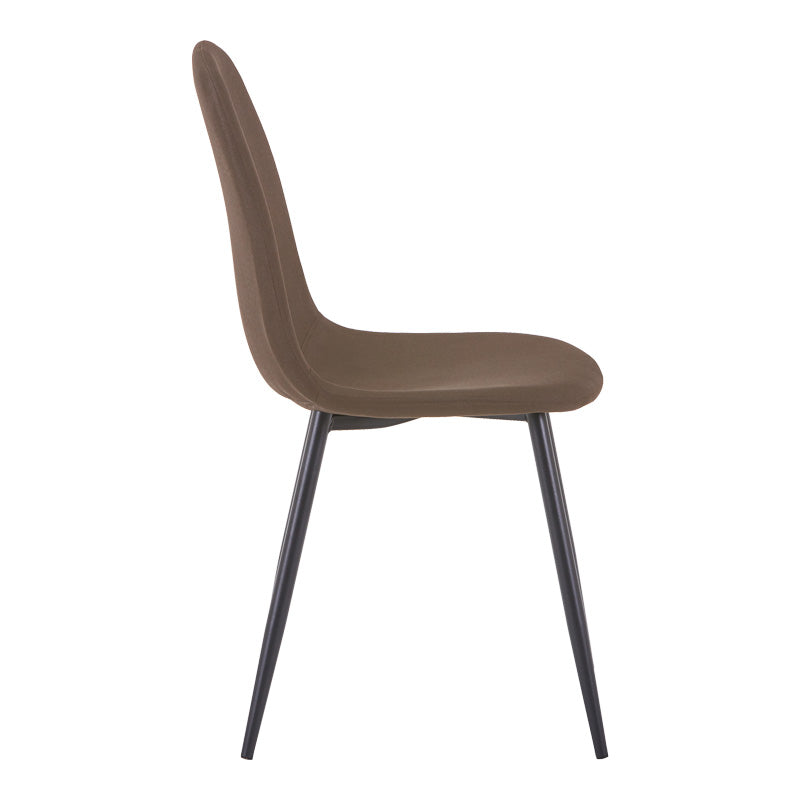 Модерен трпезариски лоунџ стол Dining Chair Windsoric обложен со густ топол кафеав текстил, поддржан со цврсти метални ногарки во мат црна боја