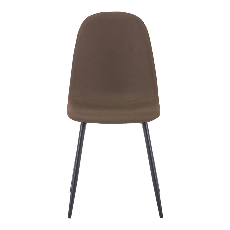 Модерен трпезариски лоунџ стол Dining Chair Windsoric обложен со густ топол кафеав текстил, поддржан со цврсти метални ногарки во мат црна боја